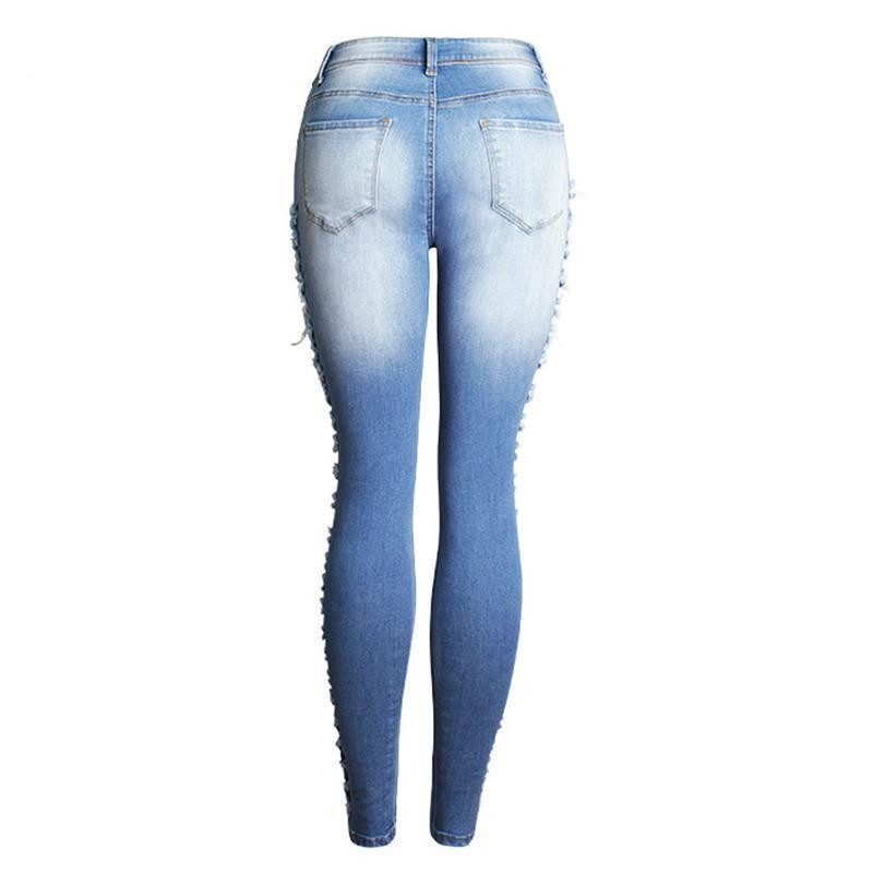 Full Figure Fashionable High Waist Womens Side Ripped Jeans