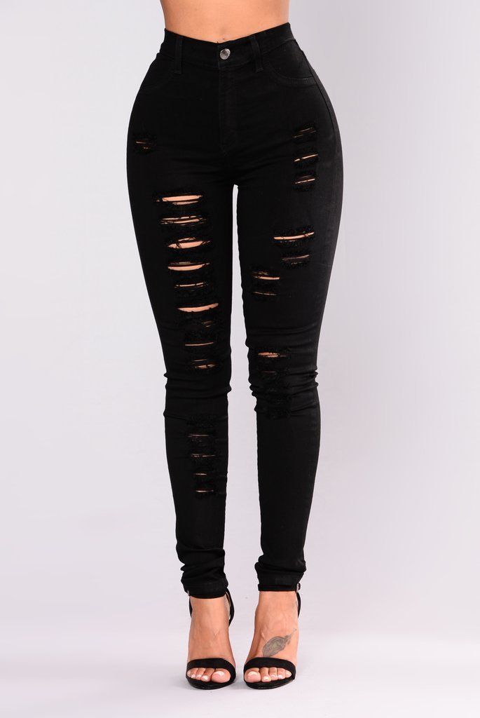 Womens Skinny High Waist Black Ripped Stretchy Jeans