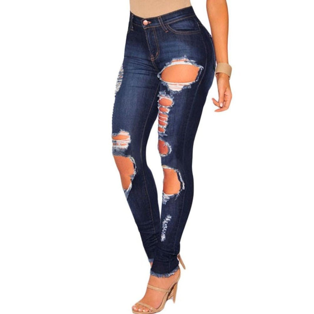 Sexy Denim Destroyed Frayed High Waisted Jeans