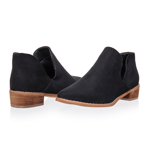 Flock V Shape Pointed Toe Ankle Boots