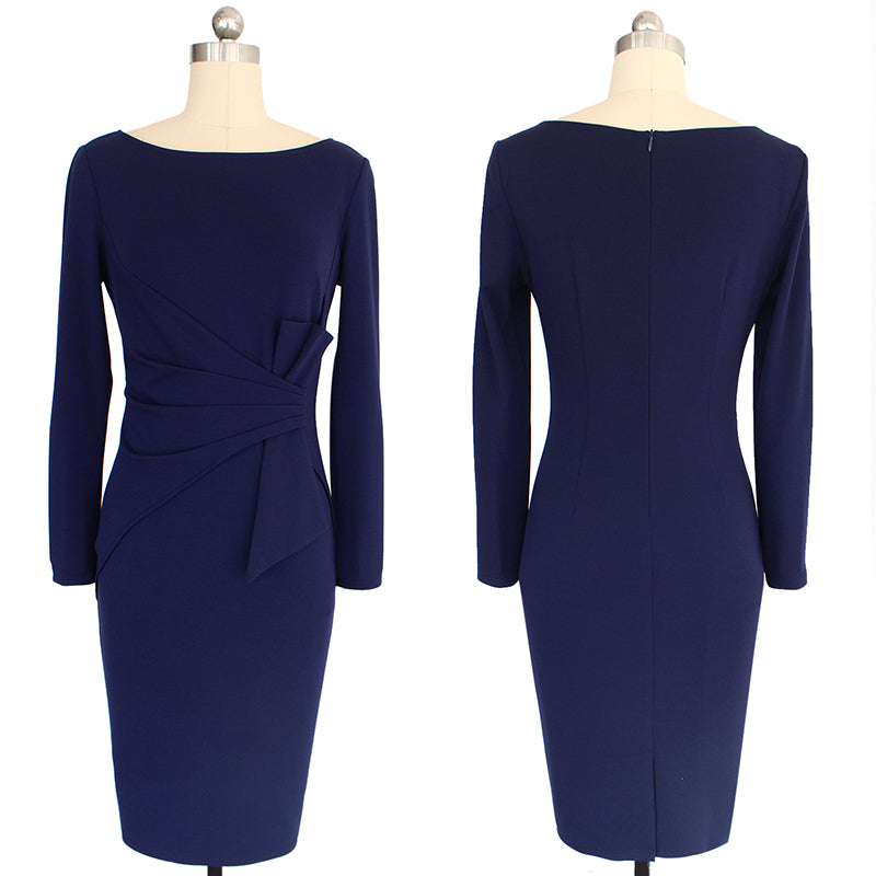 Womans Wasit Bow Elegant Ruched Bodycon Sheath Dress