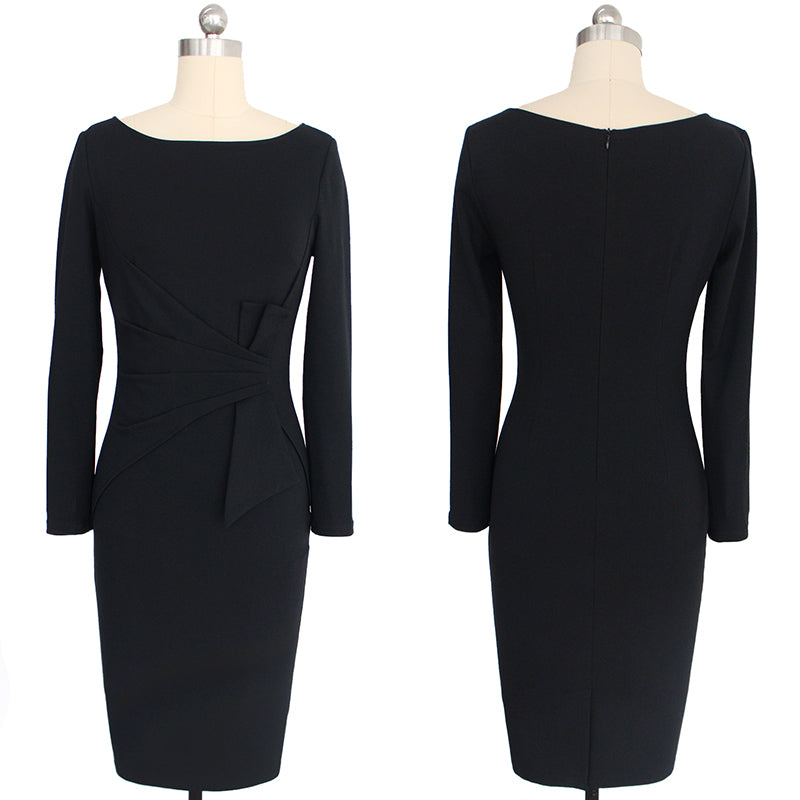 Womans Wasit Bow Elegant Ruched Bodycon Sheath Dress