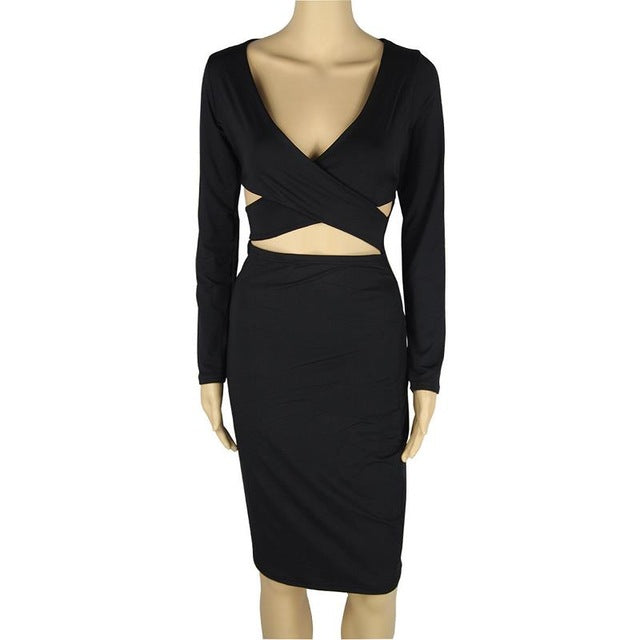 Long Sleeve Hollow Out Sexy Club Bandage Bodycon Dress
