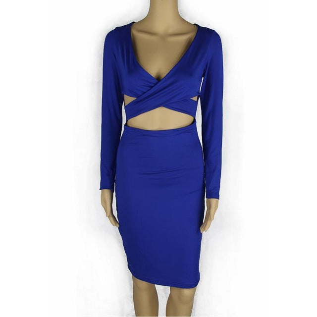 Long Sleeve Hollow Out Sexy Club Bandage Bodycon Dress