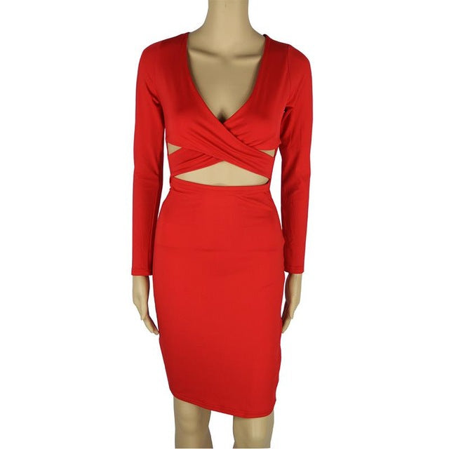 Long Sleeve Hollow Out Sexy Club Bandage Bodycon Dress