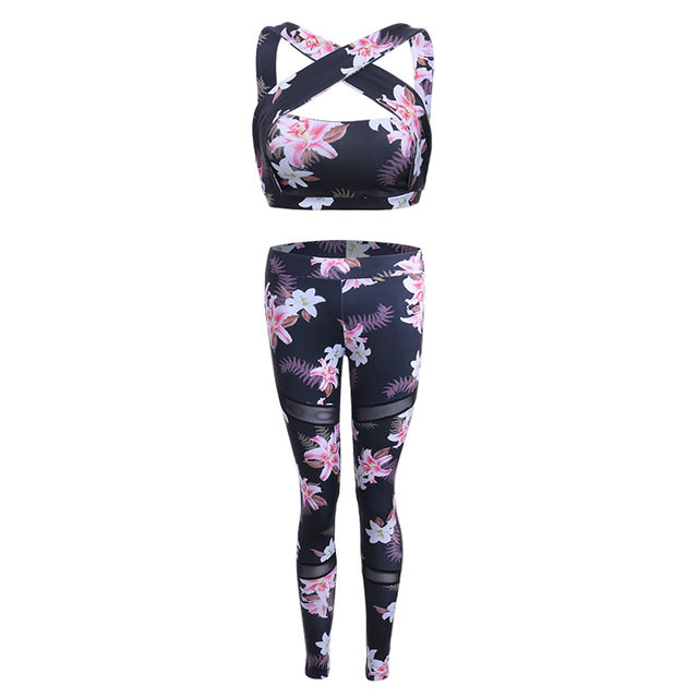 Retro Floral Print High Waist Legging & Bra Athleisure Women Suit / Sportswear / Yoga 2pcs set