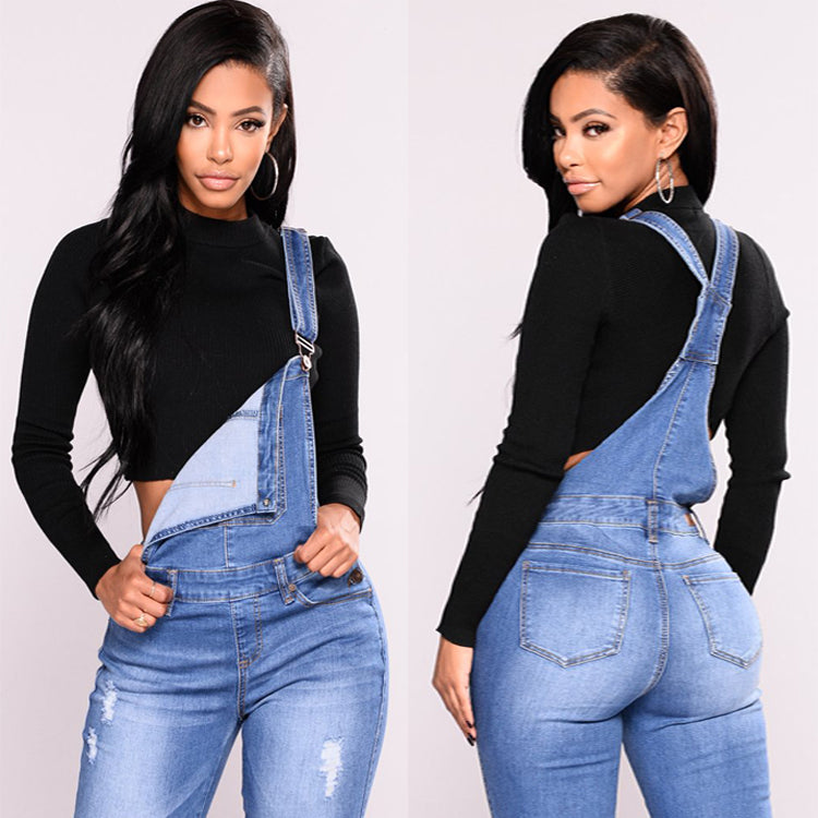 Ripped Denim Overalls with stretch