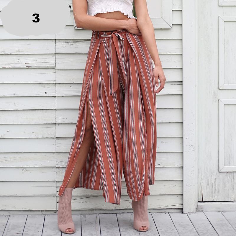 High waist split stripe wide leg pants