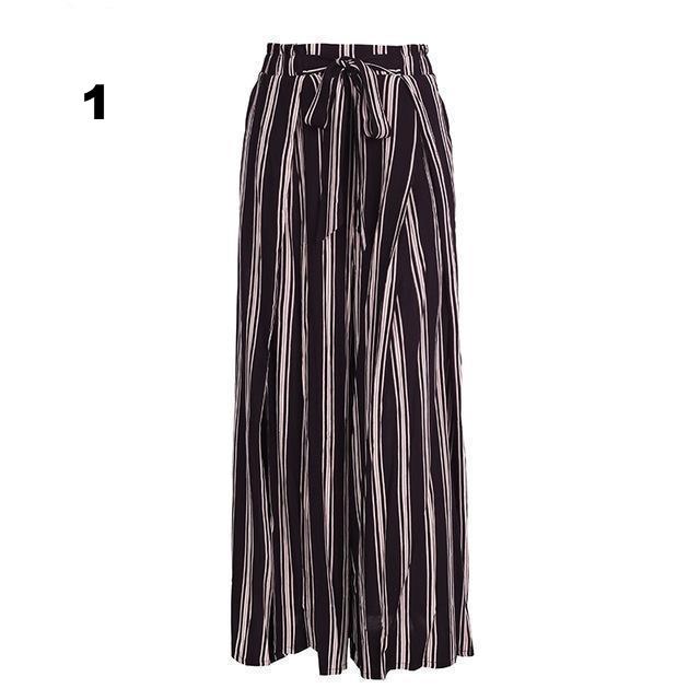 High waist split stripe wide leg pants