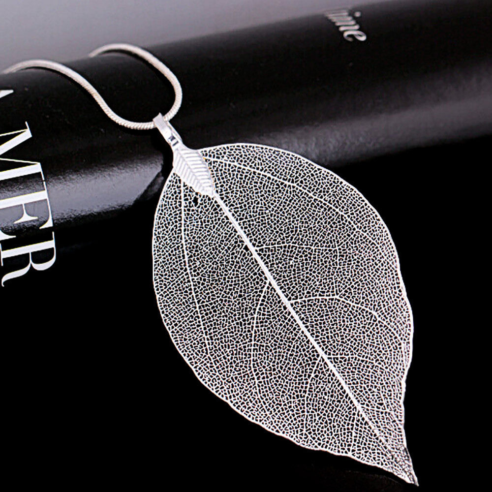 Womens Long Chain Leaf Necklace