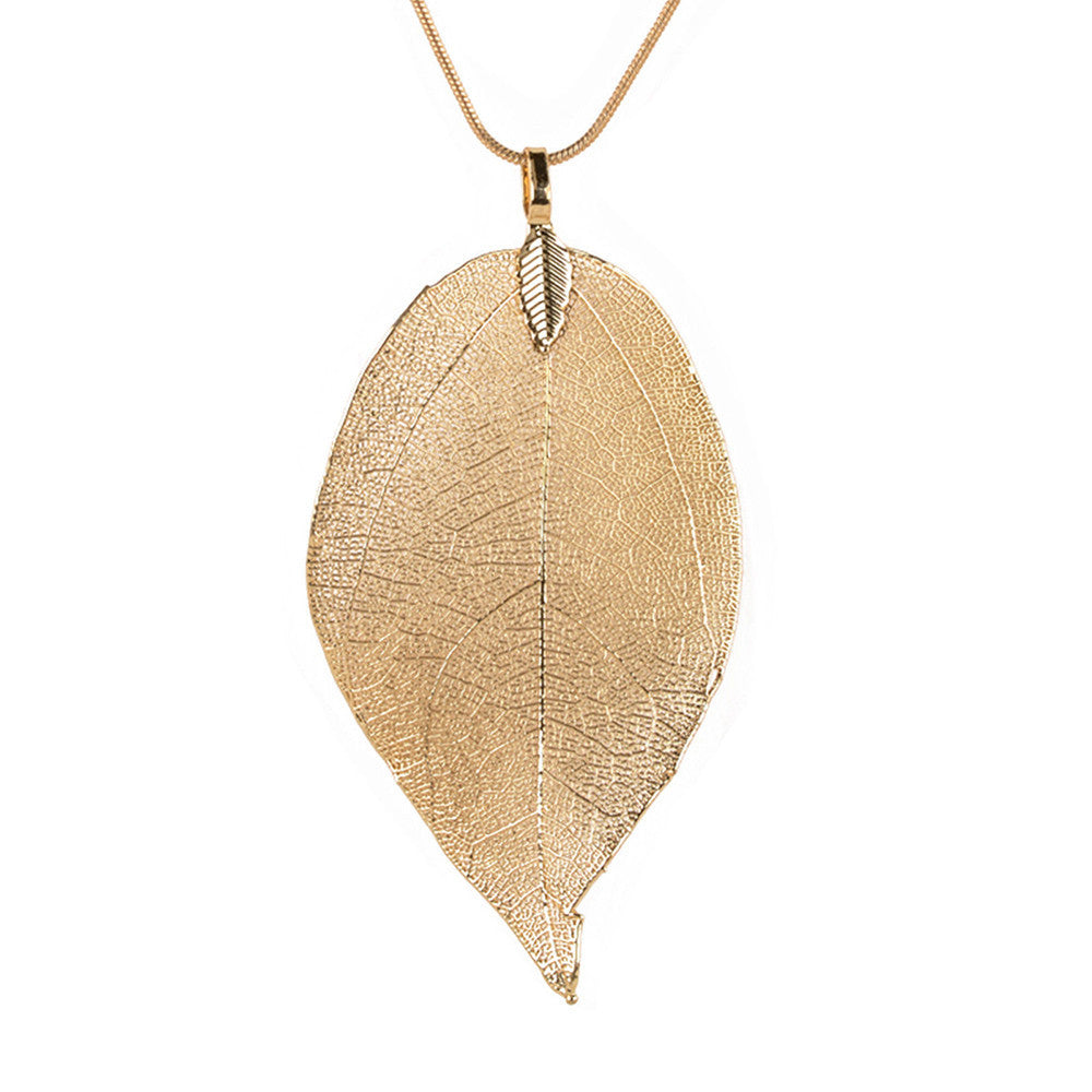Womens Long Chain Leaf Necklace
