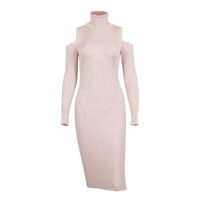 Turtleneck Cold shoulder knitting winter dress