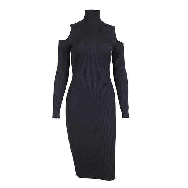 Turtleneck Cold shoulder knitting winter dress