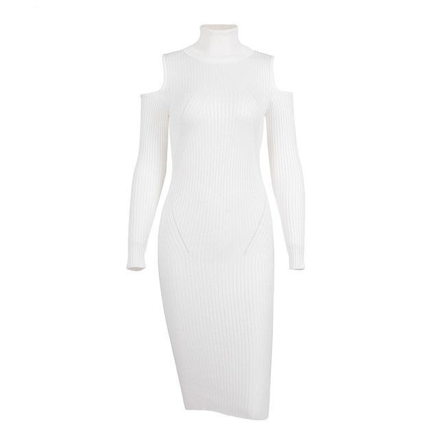 Turtleneck Cold shoulder knitting winter dress
