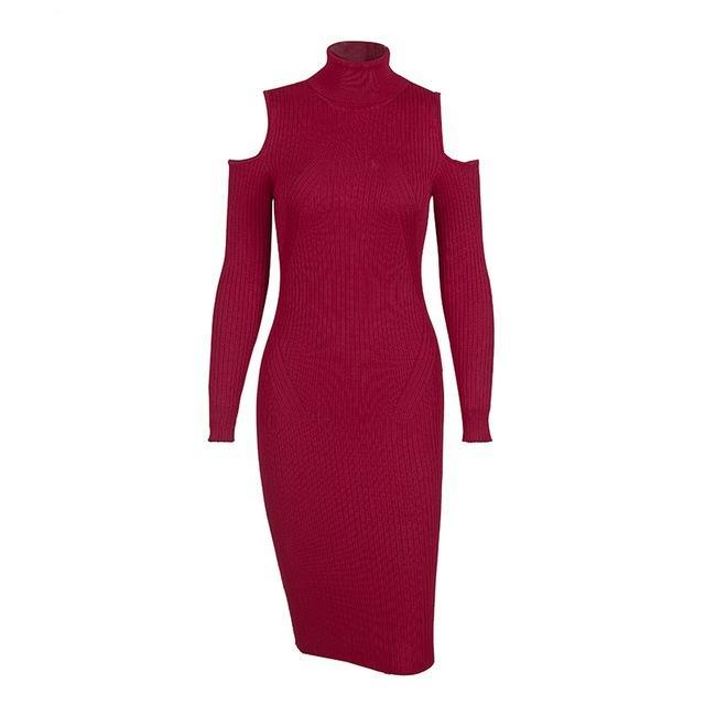 Turtleneck Cold shoulder knitting winter dress