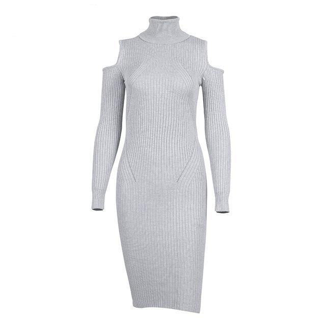 Turtleneck Cold shoulder knitting winter dress
