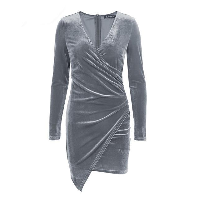 Sexy Vintage Velvet soft deep v neck bodycon dress