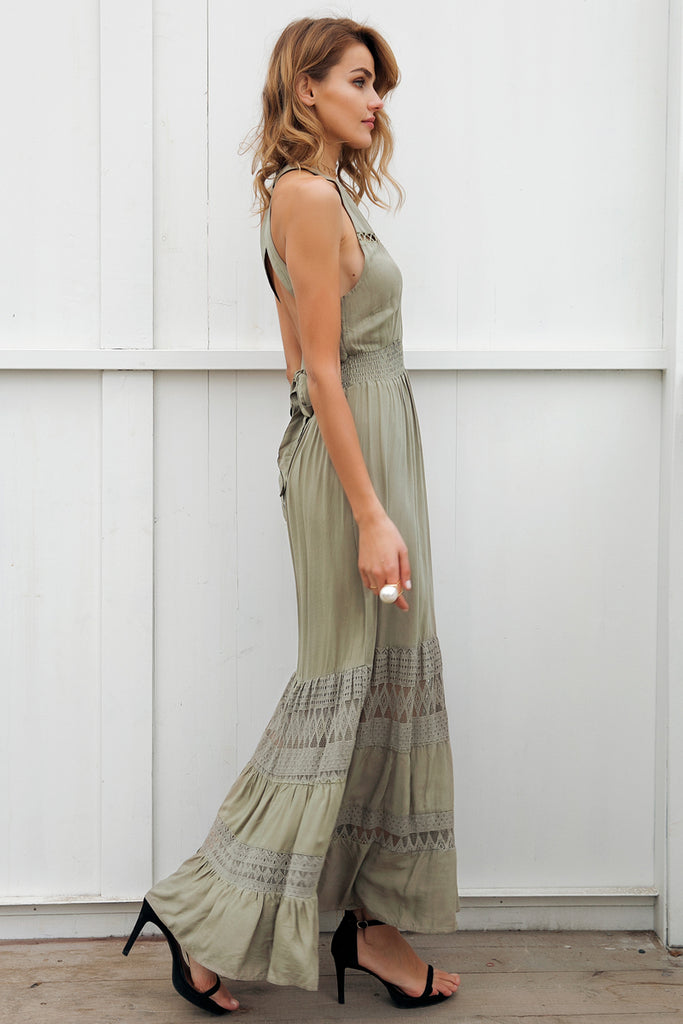 Halter hollow out long Spring / Summer dress