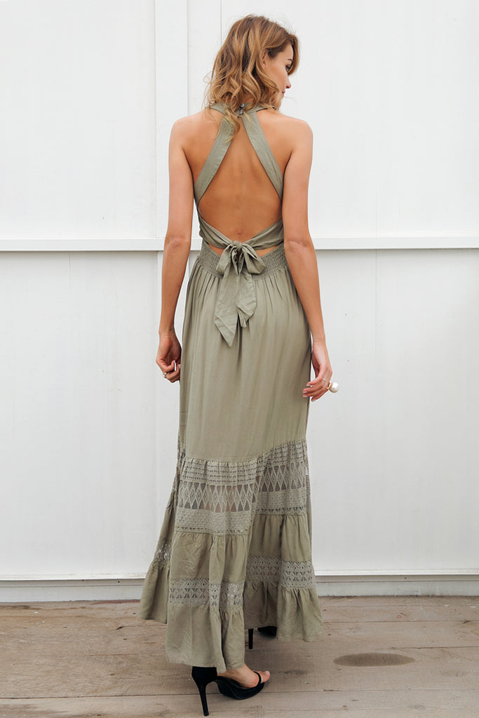 Halter hollow out long Spring / Summer dress