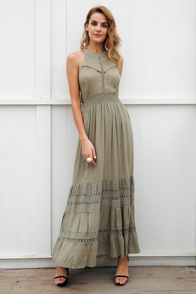 Halter hollow out long Spring / Summer dress