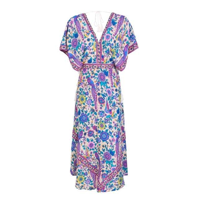 Boho chic summer long dress women Backless lace up elastic high waist dress Elegant streetwear maxi dress