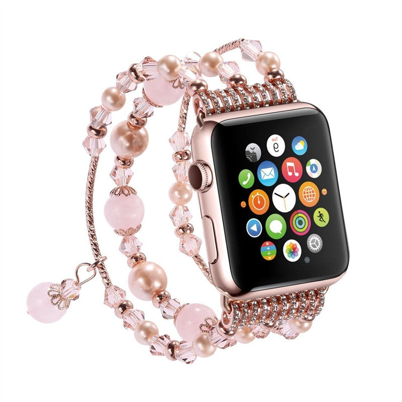 Women Handmade Elastic Stretch Beaded Natural Stone Bracelet for Apple Watch