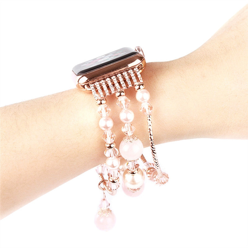Women Handmade Elastic Stretch Beaded Natural Stone Bracelet for Apple Watch