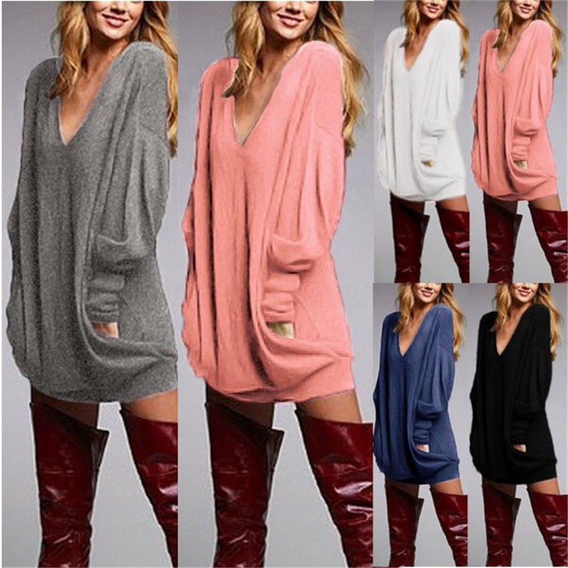 Women's Casual V Neck Light Sweater Dress
