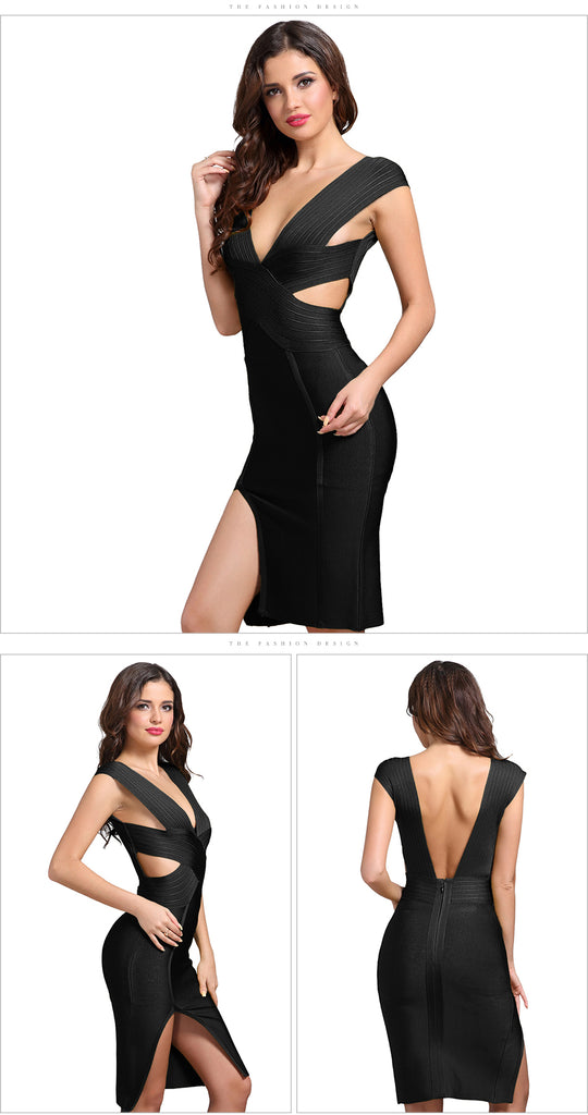 Spring Party Dress V-Neck Backless Hollow Celebrity Women Bandage dress