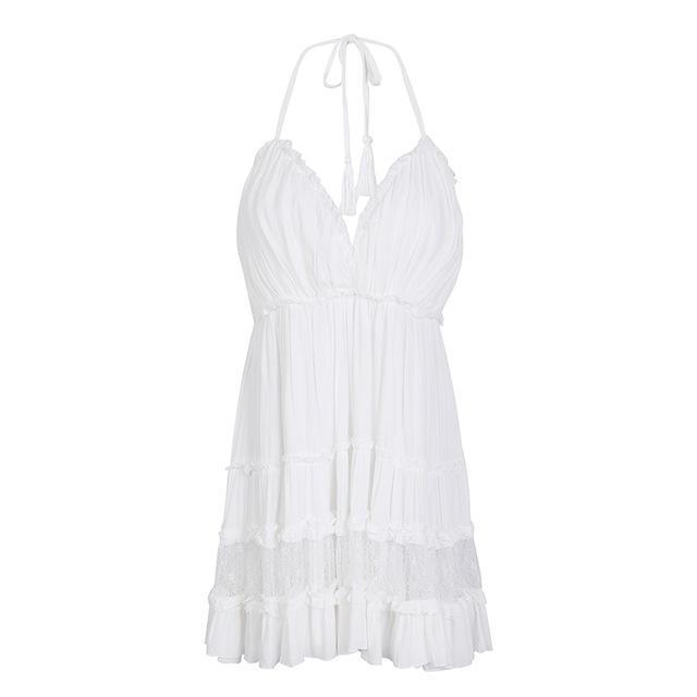 Lovely backless tassel mini summer beach dress