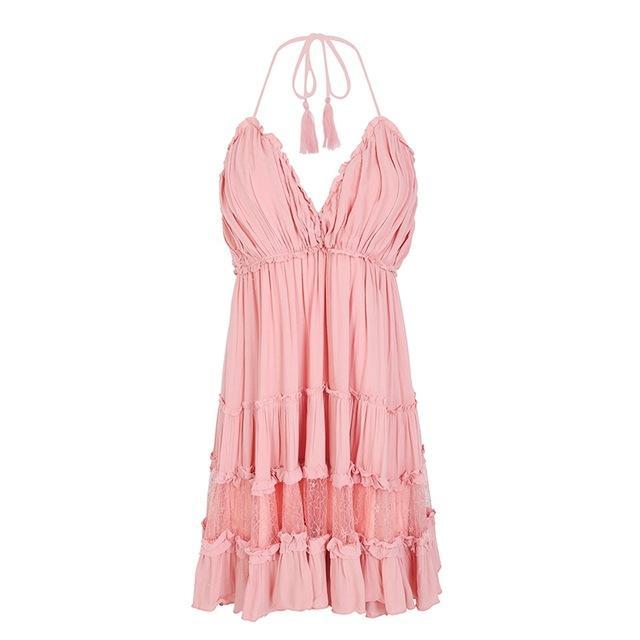 Lovely backless tassel mini summer beach dress