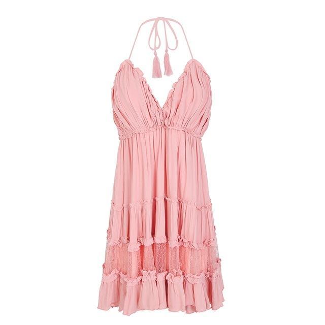Lovely backless tassel mini summer beach dress