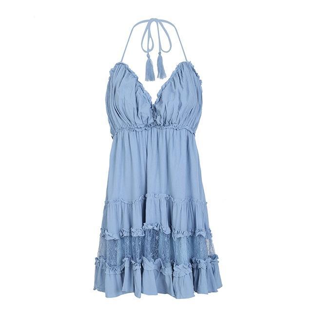 Lovely backless tassel mini summer beach dress