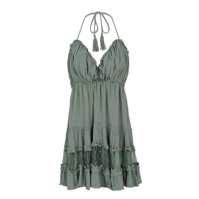 Lovely backless tassel mini summer beach dress