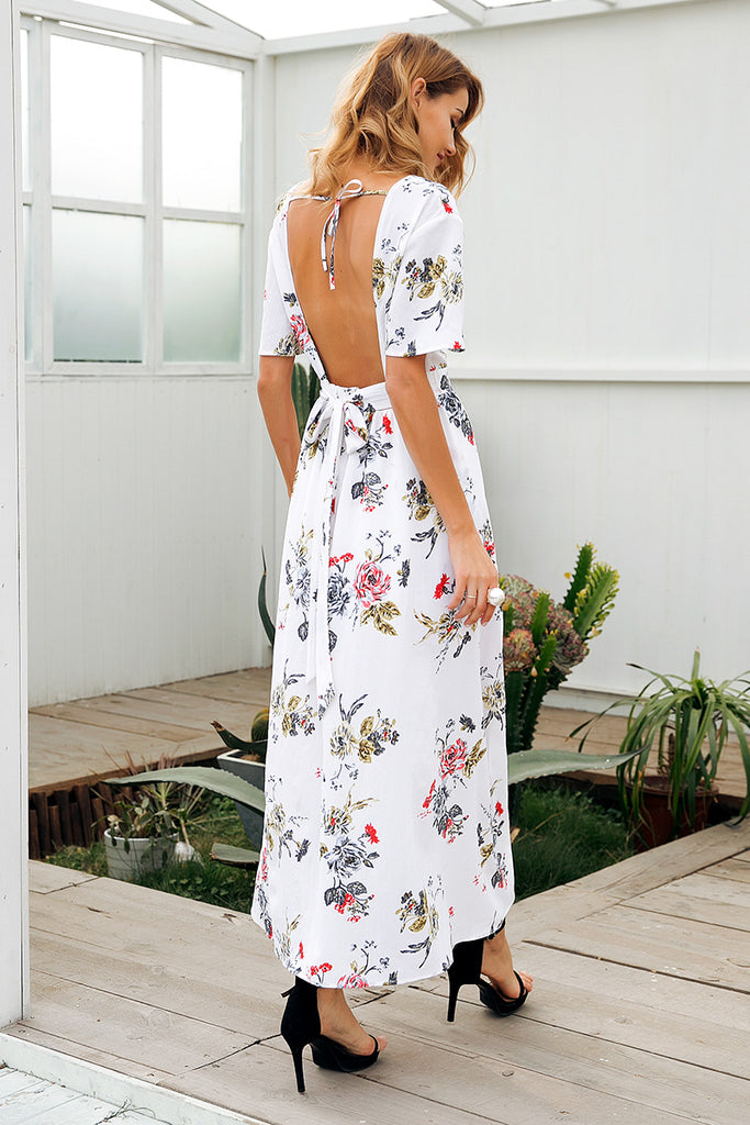 boho Backless jumpsuit with waist tie