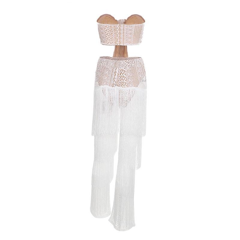 Sexy 2 piece lace tassel beach playsuit