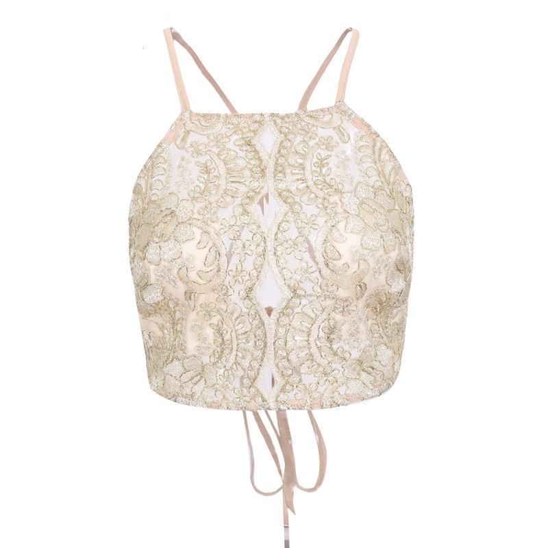 Elegant backless embroidery lace crop top
