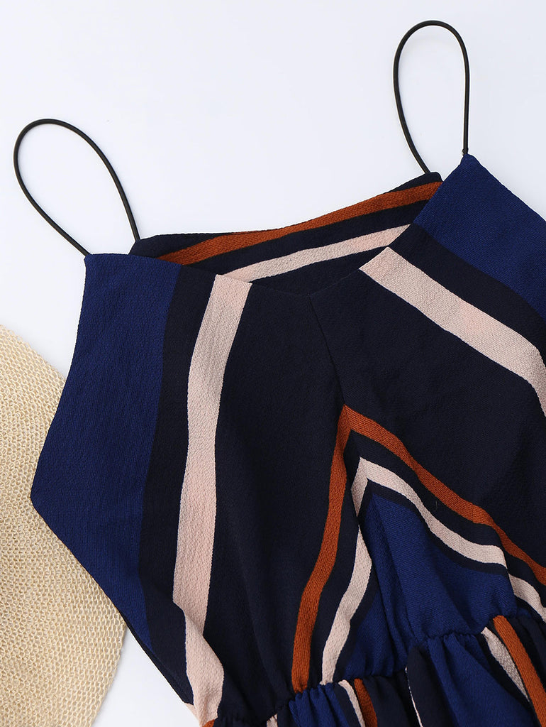 Midi Aline Spaghetti strap Casual Striped Beach Dress