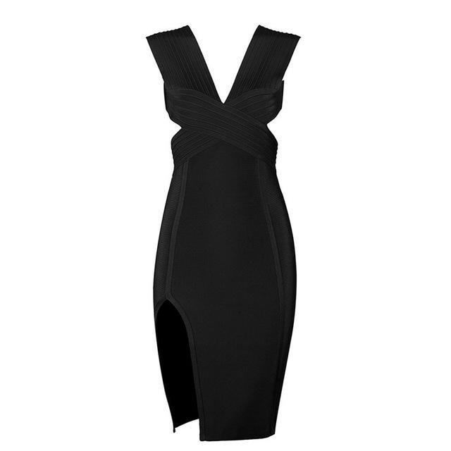 Spring Party Dress V-Neck Backless Hollow Celebrity Women Bandage dress