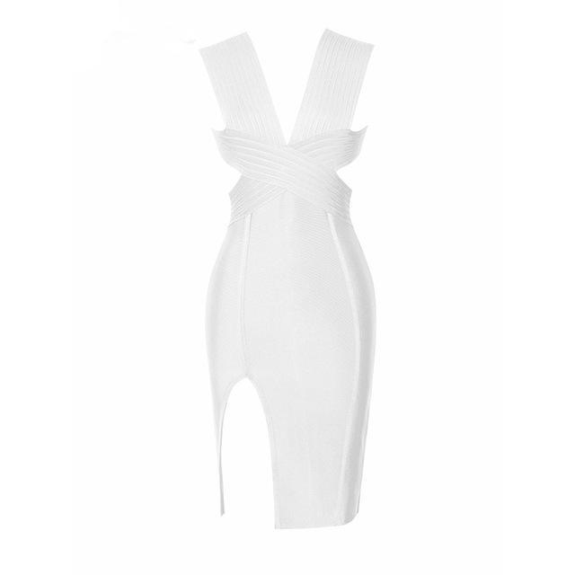 Spring Party Dress V-Neck Backless Hollow Celebrity Women Bandage dress