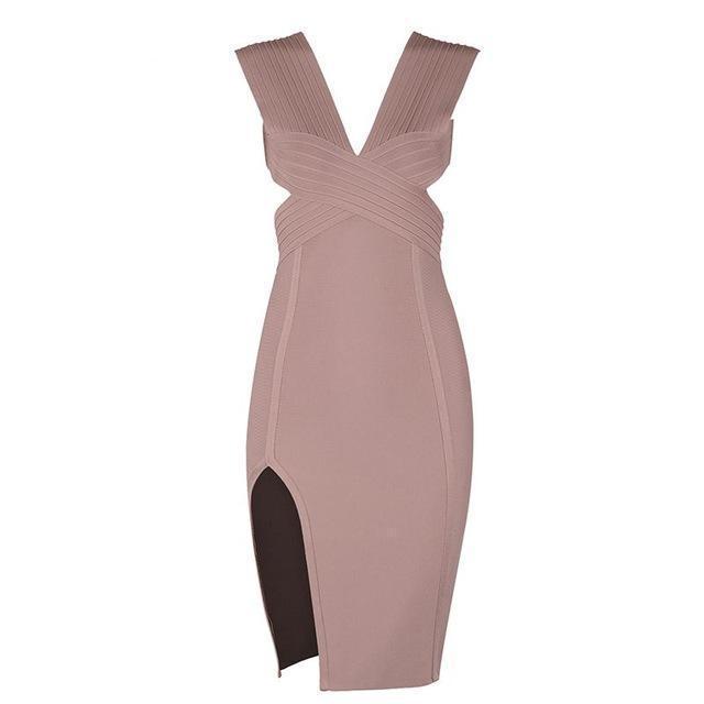 Spring Party Dress V-Neck Backless Hollow Celebrity Women Bandage dress
