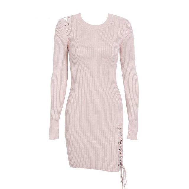 Side Leg Lace up knitted sweater dress