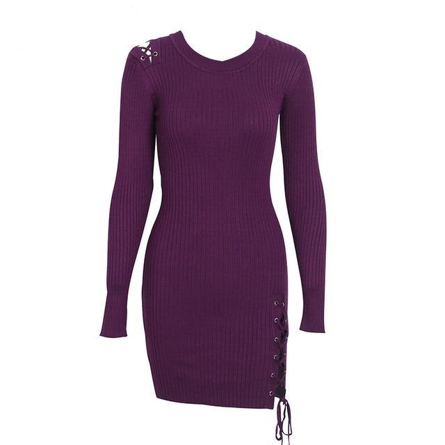 Side Leg Lace up knitted sweater dress