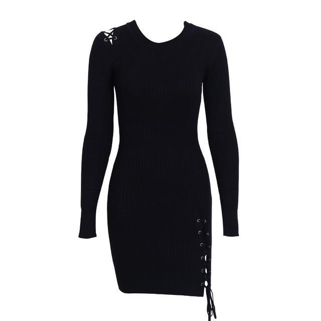 Side Leg Lace up knitted sweater dress