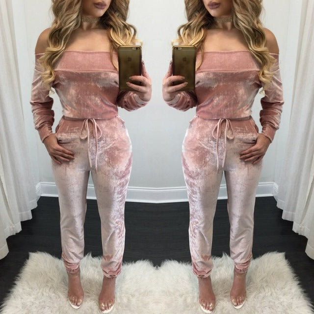 Sexy Womens Velvet Nightclub Style Jumpsuit