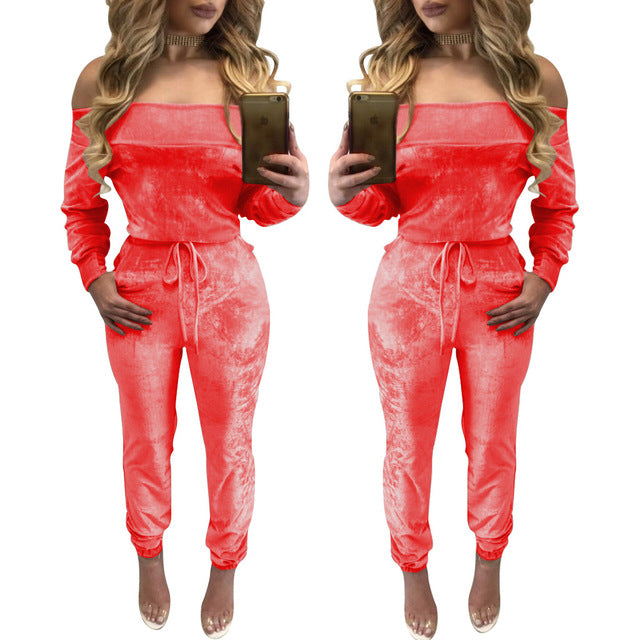 Sexy Womens Velvet Nightclub Style Jumpsuit