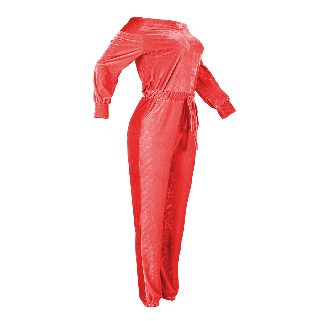 Sexy Womens Velvet Nightclub Style Jumpsuit