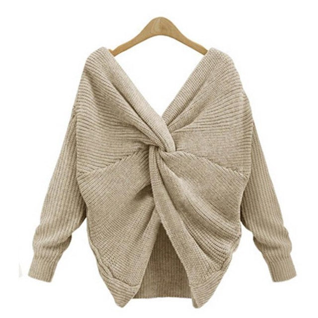 Comfy Deep V Neck Tie Up Sweater