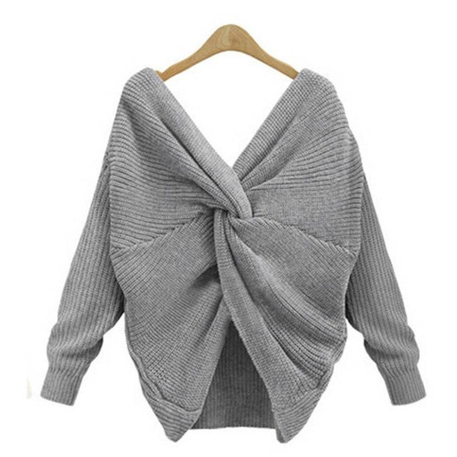 Comfy Deep V Neck Tie Up Sweater