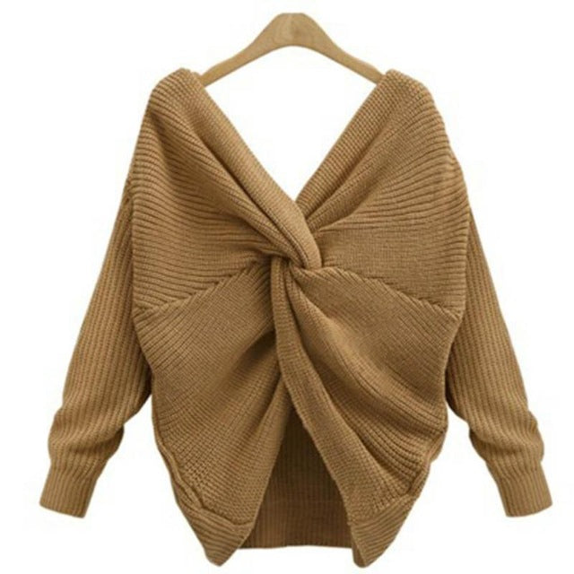 Comfy Deep V Neck Tie Up Sweater